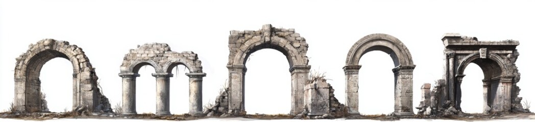 Ancient Stone Arches Ruins Isolated Background Game Design