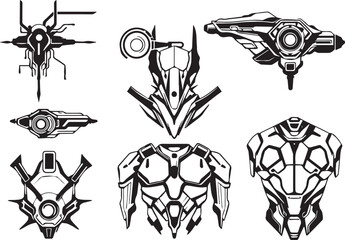 Set of minimalistic futuristic elements. Hand drawn vector illustration