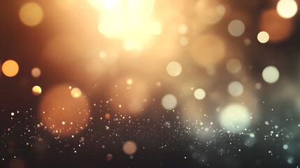 Abstract golden bokeh background with glittering particles, perfect for festive designs or elegant presentations.  Ideal for adding a touch of magic and sparkle.
