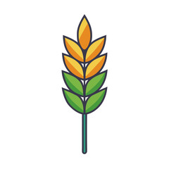 Stylized Wheat Ear with Orange Grains and Green Leaves Vector, A vector illustration of a stylized wheat ear with orange grains and green leaves, symbolizing agriculture, growth, and harvest.
