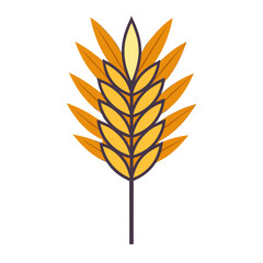 Stylized Wheat Ear with Yellow Grains and Green Leaves Vector, A vector illustration of a stylized wheat ear with vibrant yellow grains and green leaves, representing harvest and agriculture.
