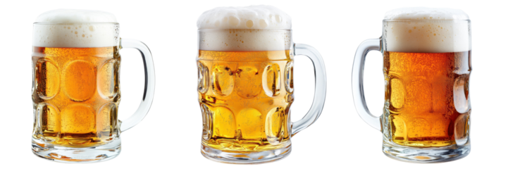 A Set of Frosty Irish Beer Mugs Perfect for St. Patrick’s Day Festivities Isolated on Transparent Background