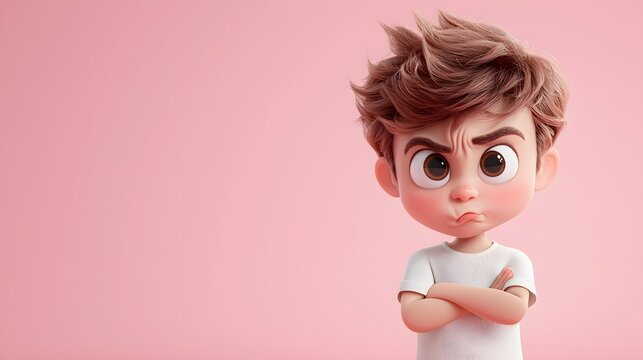 Child cartoon character pouting in studio environment digital art playful concept
