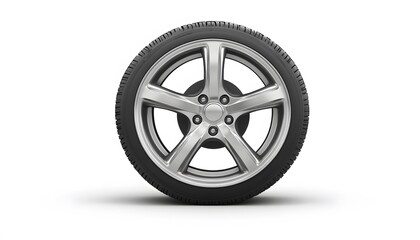 Obraz premium Car wheel with tire and five spoke silver rim