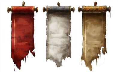 Torn scrolls, game asset, medieval setting, blank templates