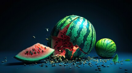 Juicy watermelon exploding with flavor. AI.