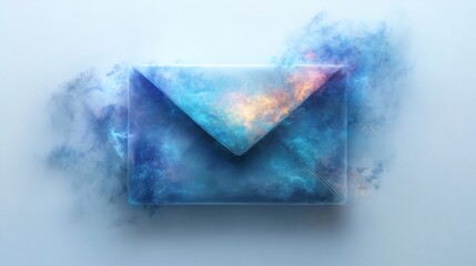 Abstract Glowing Envelope Digital Communication Symbol on Blue Background