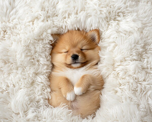 Adorable Sleeping Fluffy Puppy Wrapped in Cozy Fur