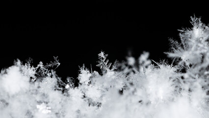 natural snowflakes on snow, winter