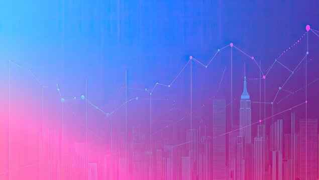 Abstract city skyline with upward trend graph