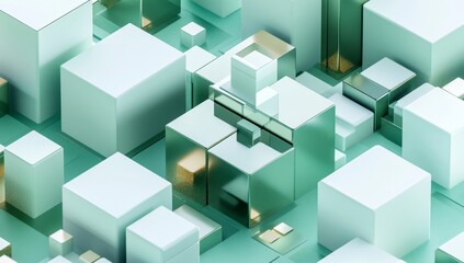 Obraz premium Abstract teal metallic cubes city background 3D render