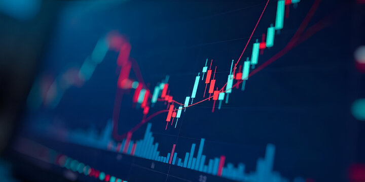 A dynamic financial market chart displaying stock trends, investment strategies, and economic insights