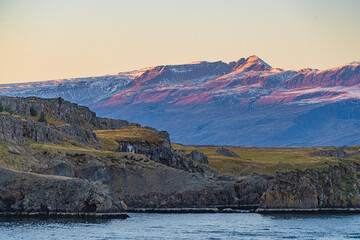 Sunset landscape at the east fjords at Iceland.