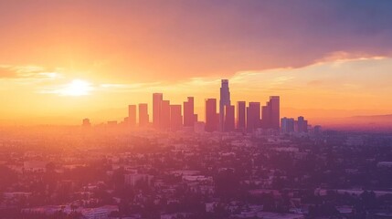 Fototapeta premium the skyline of los angeles during sunset