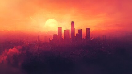 Fototapeta premium the skyline of los angeles during sunset