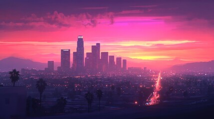 Fototapeta premium the skyline of los angeles during sunset