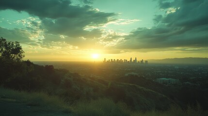 Obraz premium the skyline of los angeles during sunset