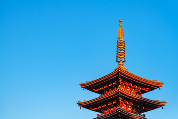 Japan beauty: five storied pagoda under blue sky and sunlight