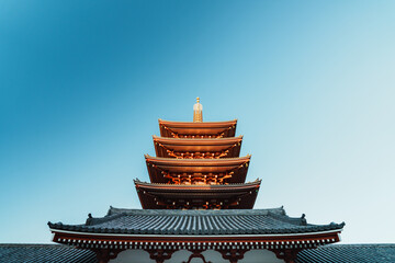 Japan beauty: five storied pagoda under blue sky and sunlight