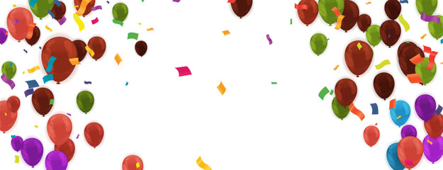 Celebration background template with confetti and streamers on white background. Vector illustration