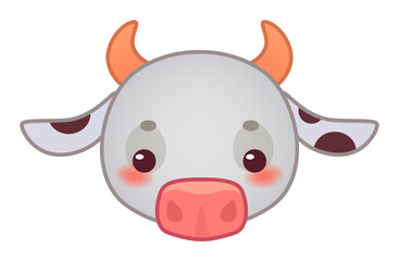 Naklejka premium Adorable cartoon cow face featuring big, innocent eyes, a pink nose, and rosy cheeks, creating a sweet and charming character perfect for children s books, posters, and nursery decor