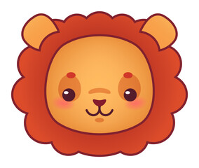 Fototapeta premium Adorable cartoon lion cub smiling widely, showcasing a fluffy mane and vibrant orange fur, ideal for children s products, playful logos, and cheerful illustrations