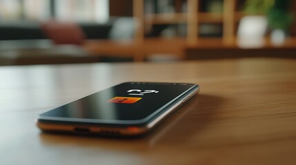 Close-up of a smartphone displaying low battery icon on screen, placed on wooden table. Concept of energy depletion, technology dependency, and need for recharging in daily life.