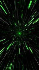Fototapeta premium Colorful green light streaks radiate from the center in an abstract digital display showcasing a sense of motion and energy