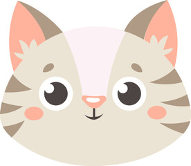 Charming illustration of a cute cartoon cat face featuring large, expressive eyes and a sweet smile. Perfect for children s designs, pet themed projects, and playful decor