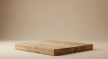 Rustic wood podium on beige background