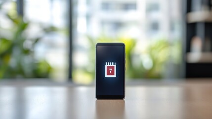 Fototapeta premium Close-up of a smartphone displaying low battery icon on screen, placed on wooden table. Concept of energy depletion, technology dependency, and need for recharging in daily life.