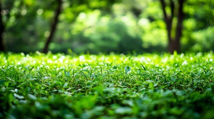 Naklejka premium A lush green field with trees in the background