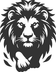 Silhouette of a lion with an intense glare ready to charge