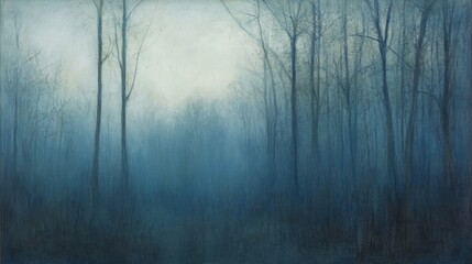 Obraz premium Ethereal forest painting depicting trees shrouded in dense fog