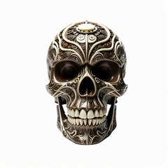 Fototapeta premium Human head skull. Isolated on white background. Tribal art style, Digital illustration.