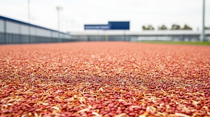 Tranquil Zen Garden with Symmetrical Arrangement of Red Pebbles Beneath a Soft Overcast Sky