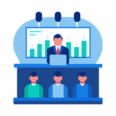 Stock exchange floor showing investors flat vector illustration on white background