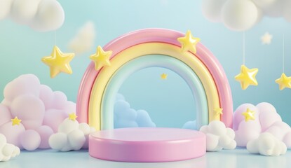 Pastel rainbow stage, clouds, stars, product display (2)