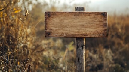 Naklejka premium Rustic Wooden Signpost in Autumnal Field: Blank Space for Your Message