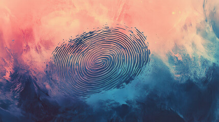 A vibrant and artistic fingerprint impression with swirls of colors and ink splashes on a minimalistic white background

