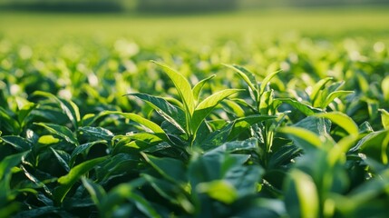 Fototapeta premium A field of green plants with a few leaves visible