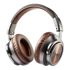 Stylish brown leather headphones with metal accents modern design 3d gray on transparent background