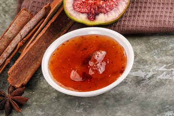 Sweet fig jam in the bowl