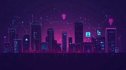 Futuristic Cityscape Representing Digital Connectivity and Data Flow