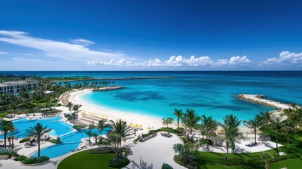 Fototapeta premium Beautiful turquoise ocean meets the white sand beach resort