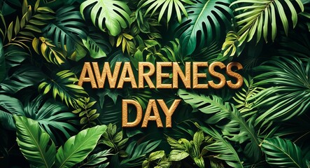 awareness day lettering on jungle leaves background