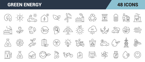 Green Energy Line Editable Icon Set . Climate Change, Carbon, footprint, Nature, Recycling,  Sustainable, and more. vector illustration.