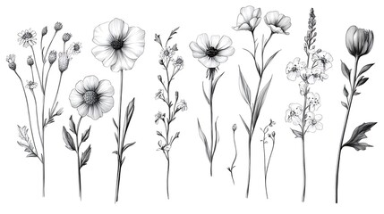 Elegant Botanical Line Art: A Collection of Exquisitely Drawn Flowers
