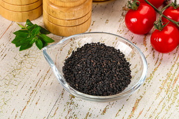 Black sesame seeds in the bowl