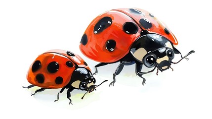 Fototapeta premium Two Ladybugs, Watercolor Style Illustration.
